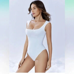 NWT Avidlove Bodysuits Women Square Neck Body‎ Suit Double Lined Tank Top Sz L